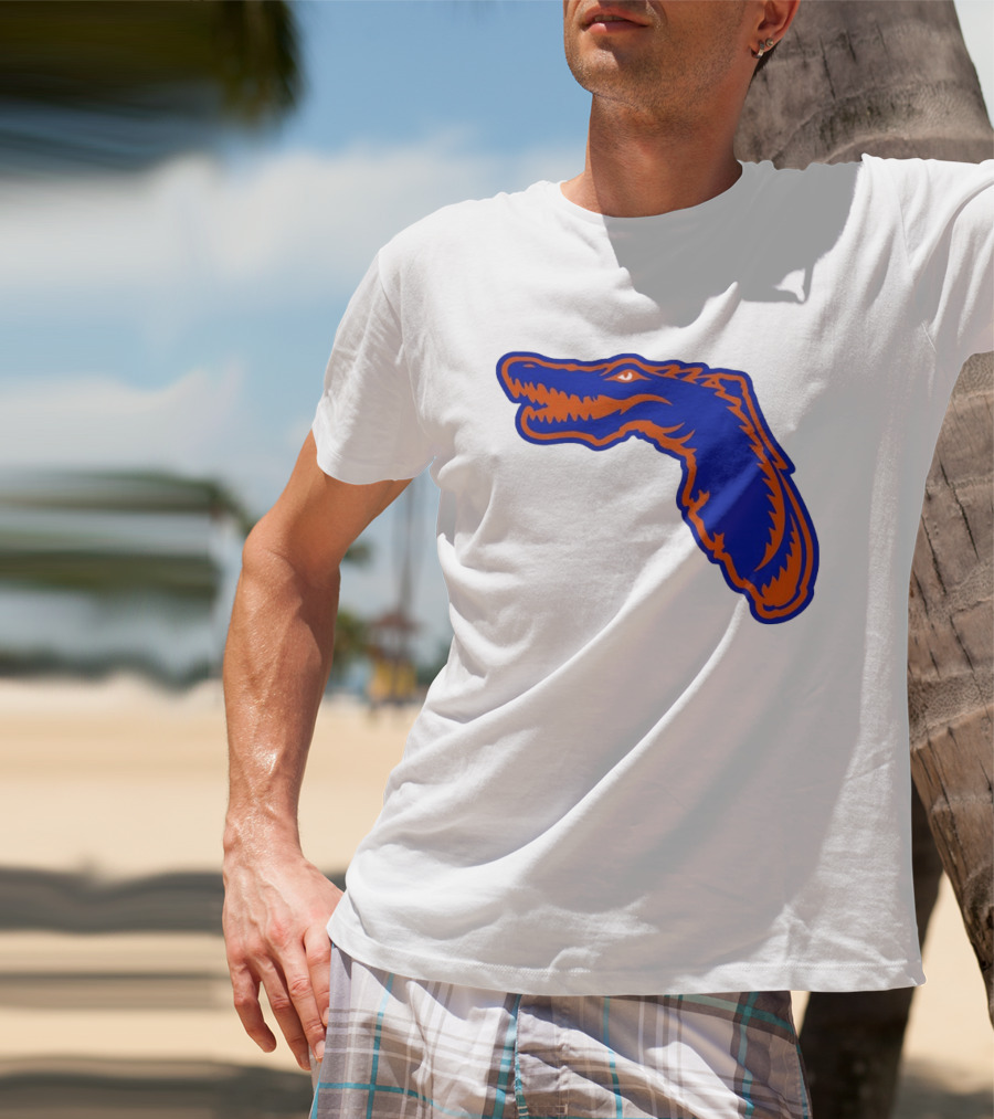 Florida Gators State Shape Blue Orange Gator Map T-Shirt