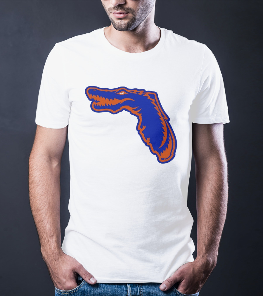 Florida Gators State Shape Blue Orange Gator Map T-Shirt