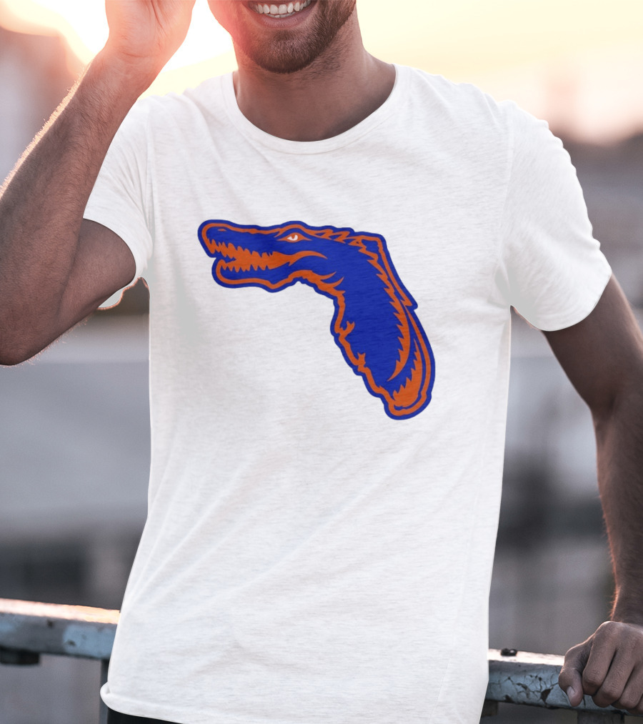 Florida Gators State Shape Blue Orange Gator Map T-Shirt