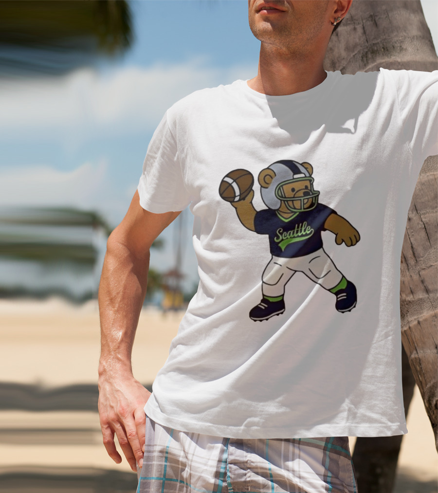 Teddy Bear Football Player Throwing Ball Seattle T-Shirt