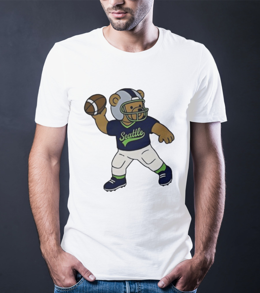 Teddy Bear Football Player Throwing Ball Seattle T-Shirt