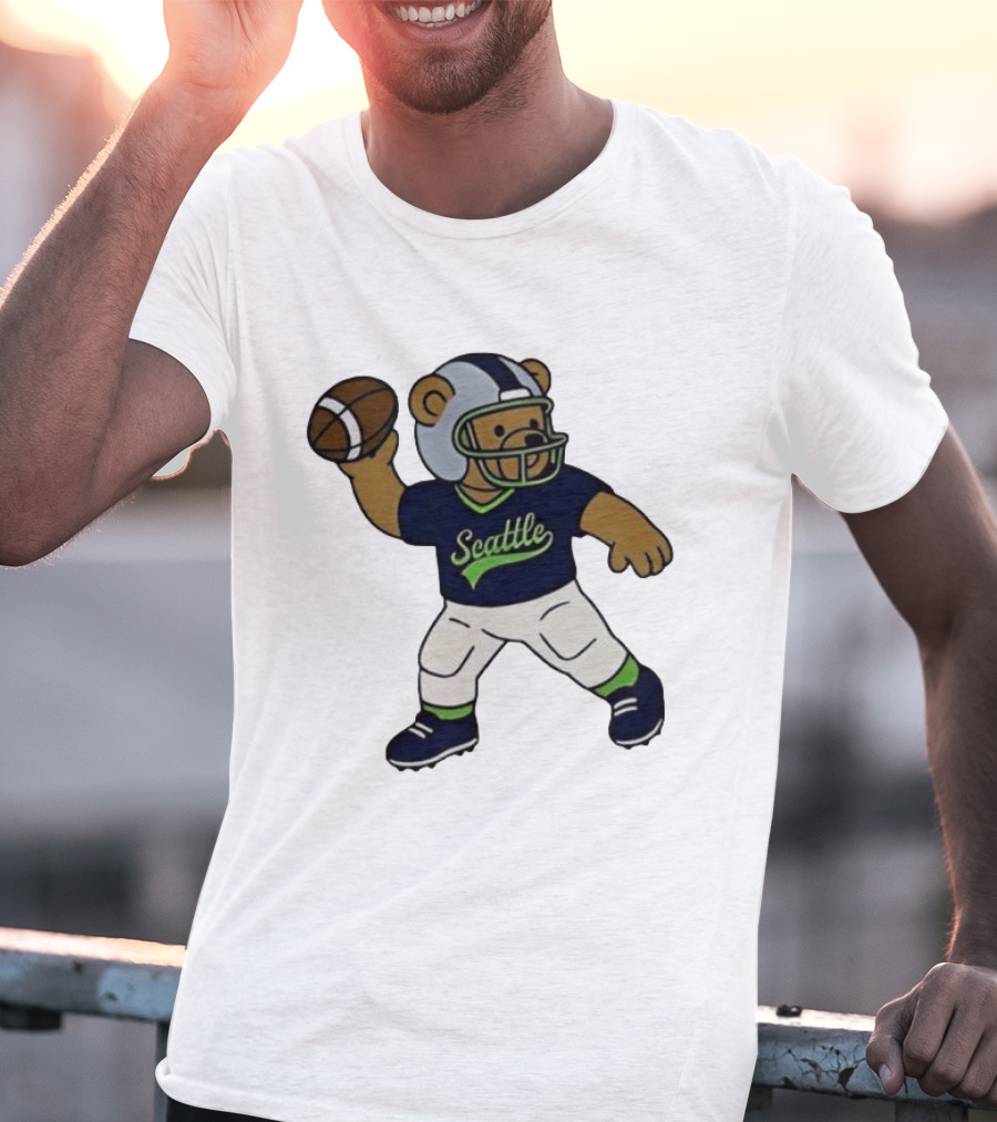 Teddy Bear Football Player Throwing Ball Seattle T-Shirt