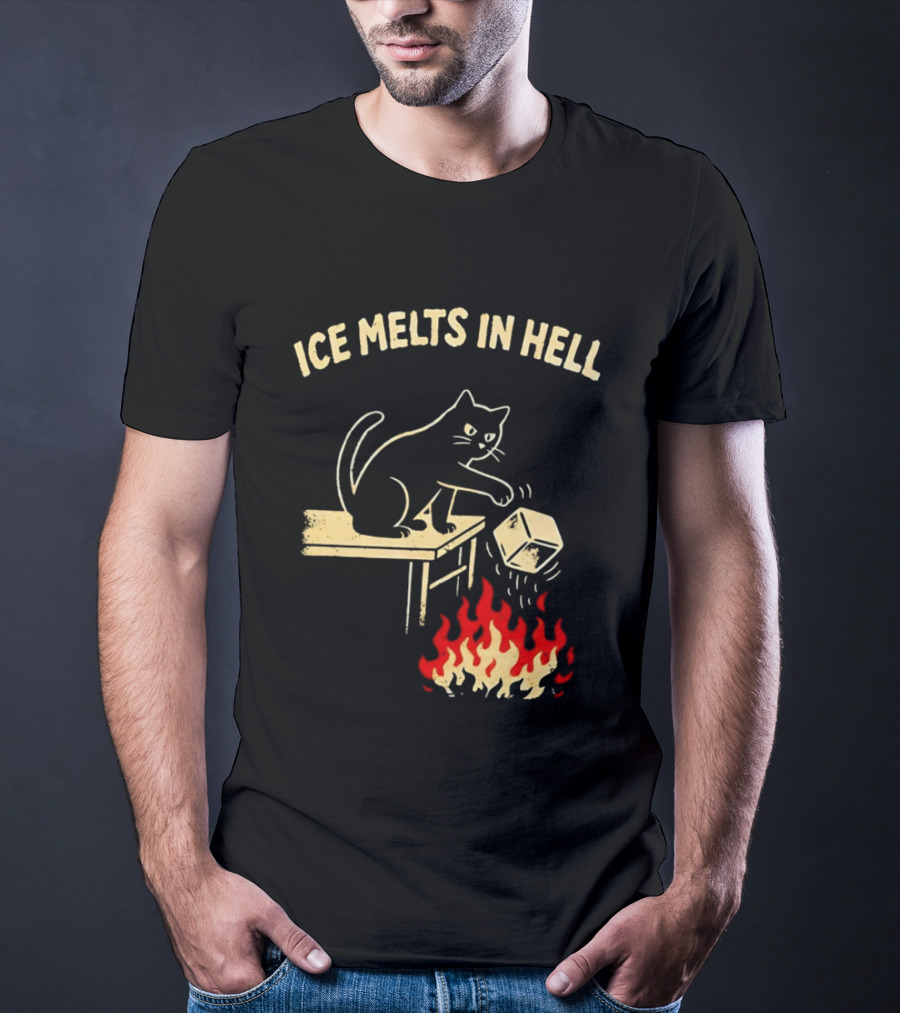 Ice Melts In Hell Cat With Fire And Ice Cube T-Shirt