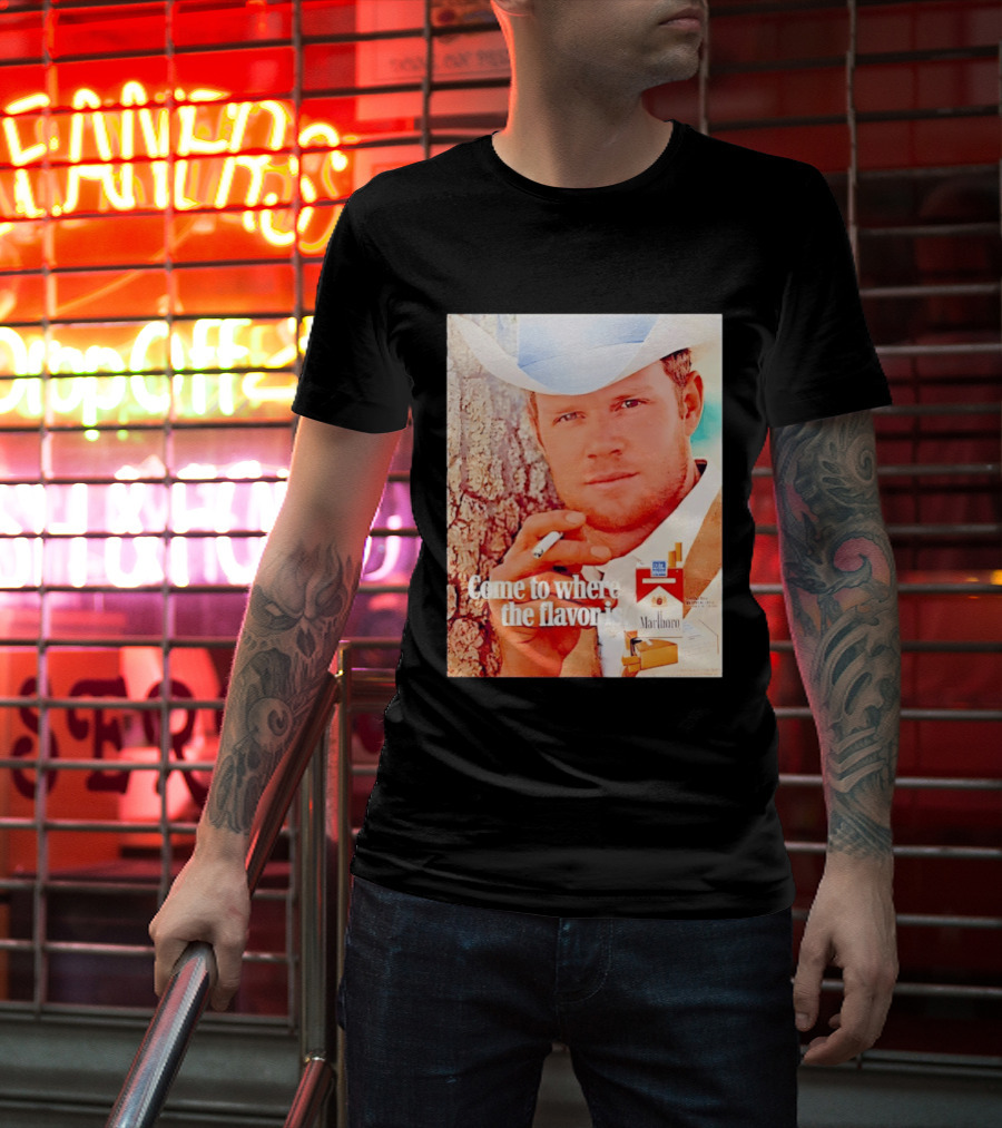 Come To Where The Flavor Is Marlboro Man Cowboy White Hat Cigarette T-Shirt