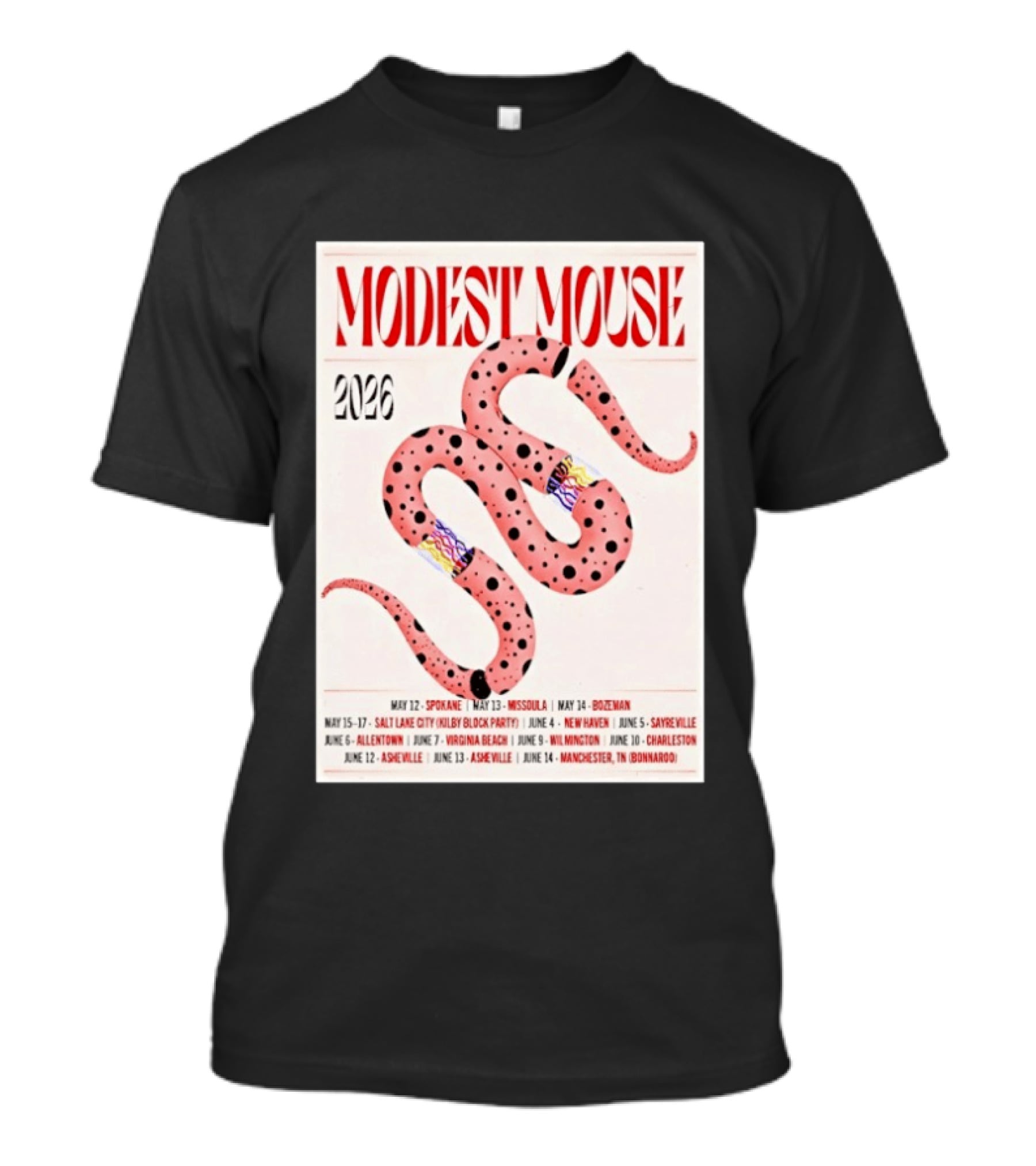 Modest Mouse Tour 2026 Spokane Missoula Bozeman Asheville Salt Lake City Sayreville Virginia Beach Wilmington Manchester T-Shirt