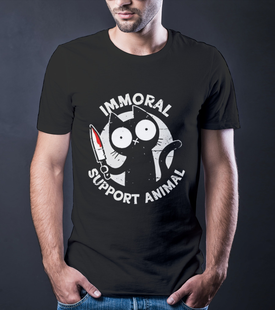 Immoral Support Animal Cat With Knife T-Shirt