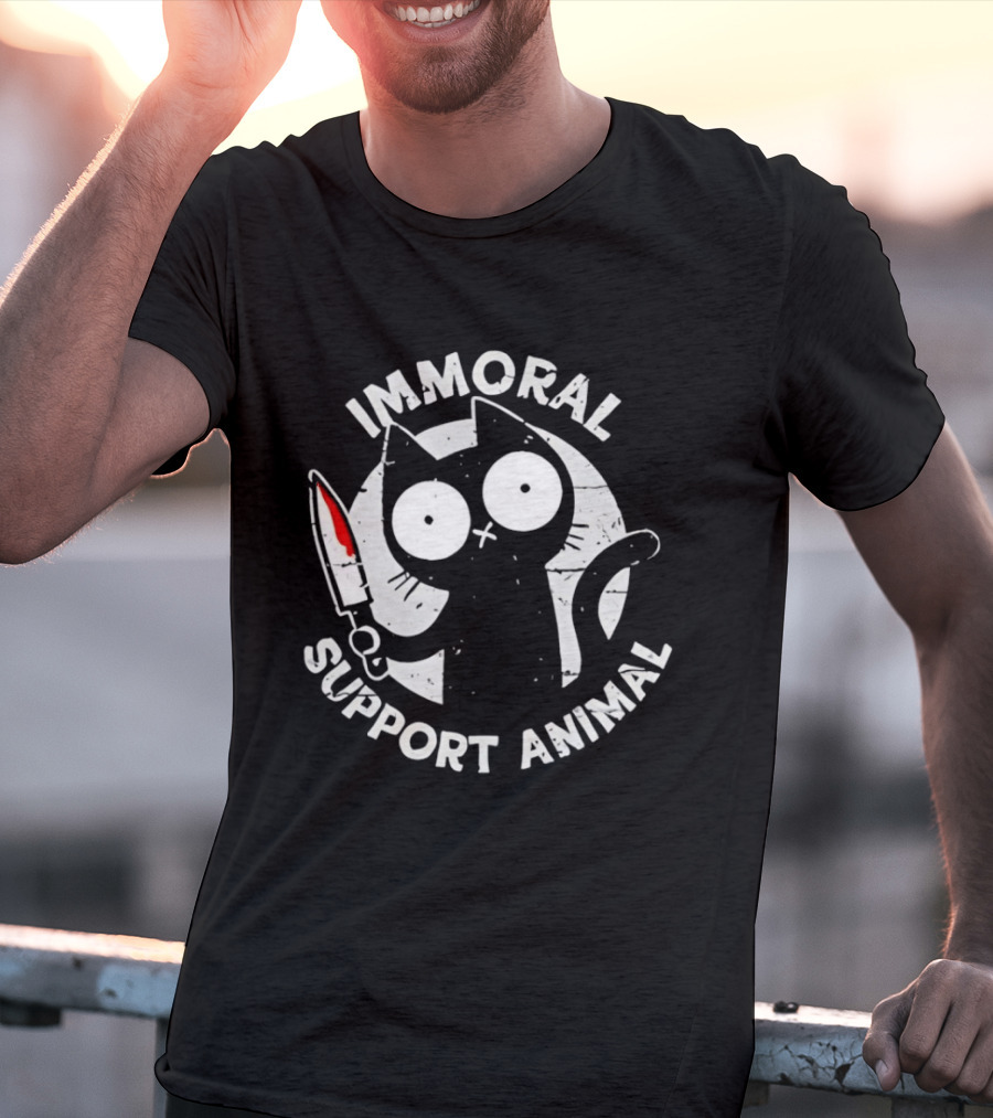 Immoral Support Animal Cat With Knife T-Shirt