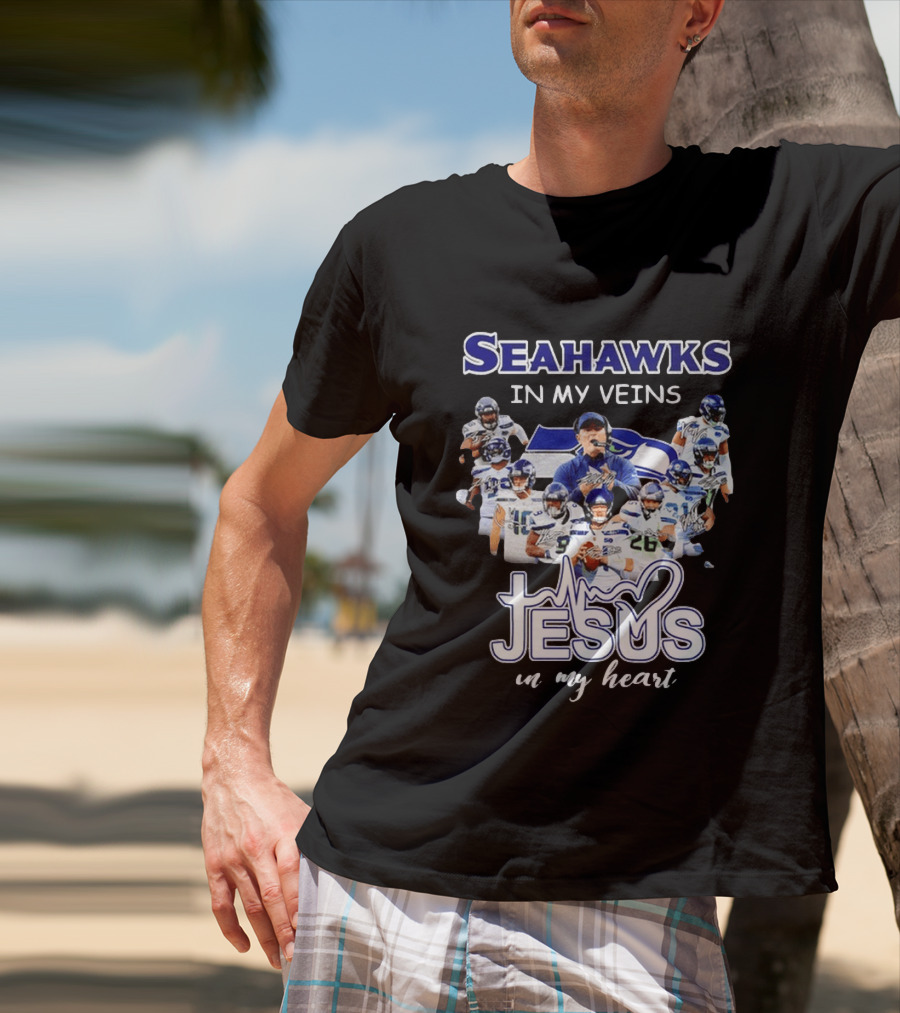 Seattle Seahawks In My Veins Jesus In My Heart Football Fans T-Shirt