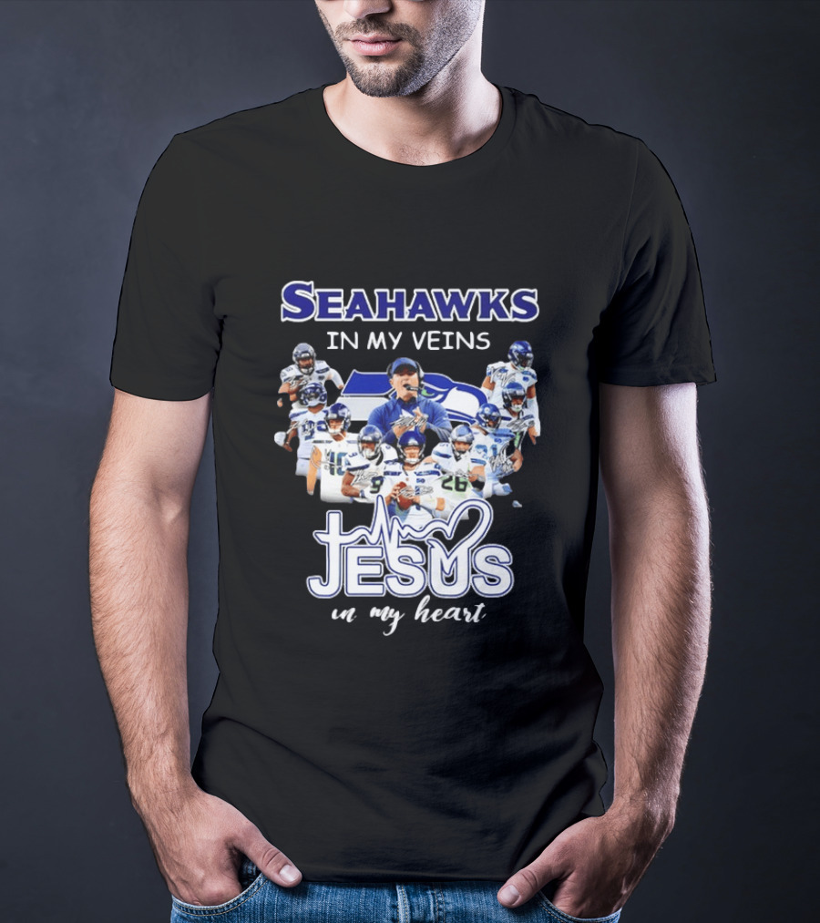 Seattle Seahawks In My Veins Jesus In My Heart Football Fans T-Shirt