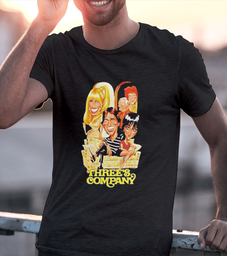 Threes Company 70s Caricature Cast Retro Sitting Couch T-Shirt