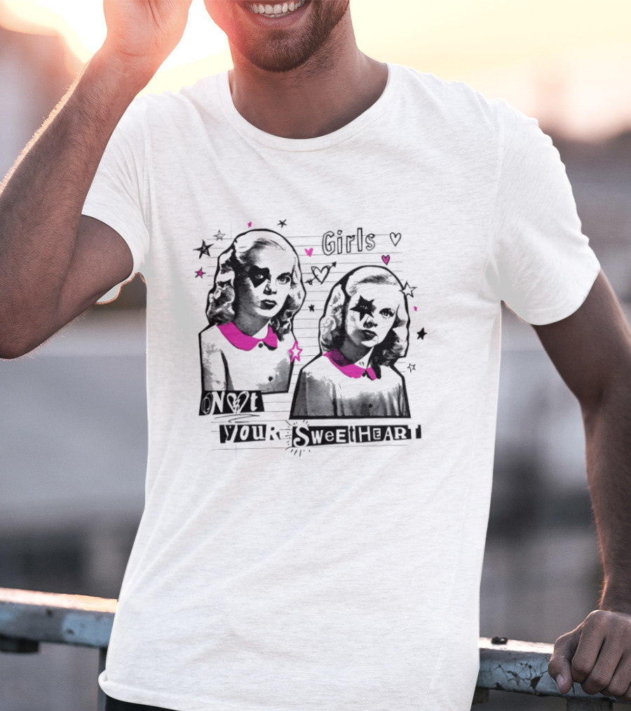 Girls Not Your Sweetheart Retro Pink Collar Twins T-Shirt