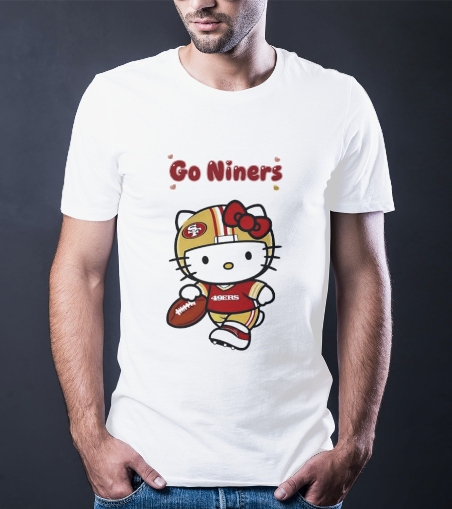 Go Niners SF Oval Gold Helmet Jersey Hello Kitty Football Bow T-Shirt