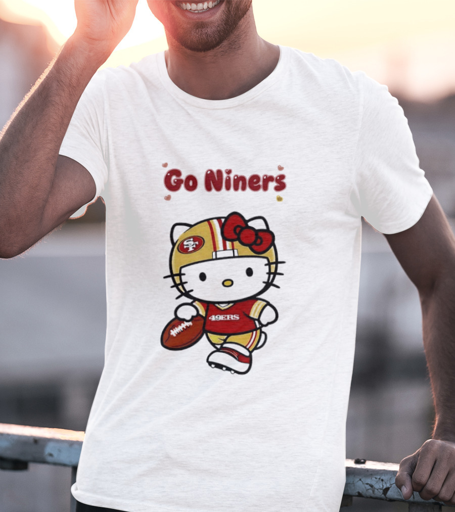 Go Niners SF Oval Gold Helmet Jersey Hello Kitty Football Bow T-Shirt