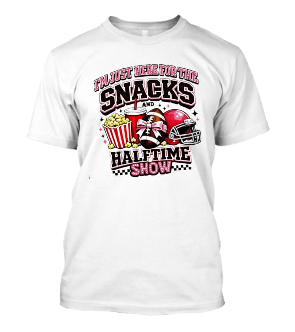 I'm Just Here For The Snacks And Halftime Show Football Popcorn Pink Coquette T-Shirt