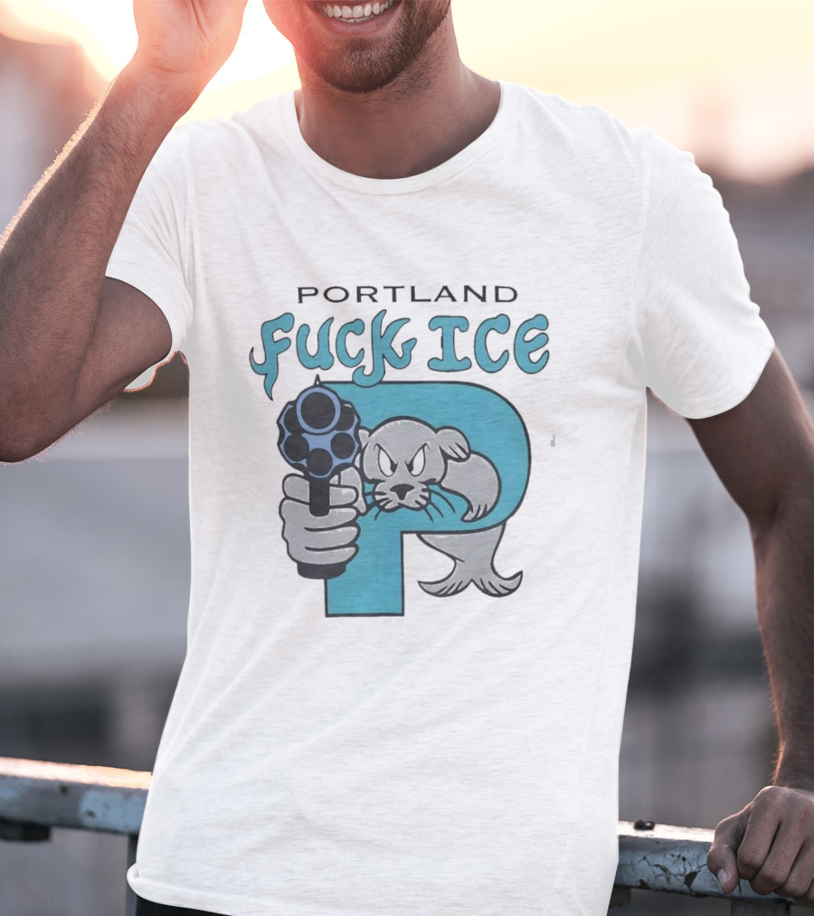Portland Fuck ICE Seal Holding Revolver Protest T-Shirt