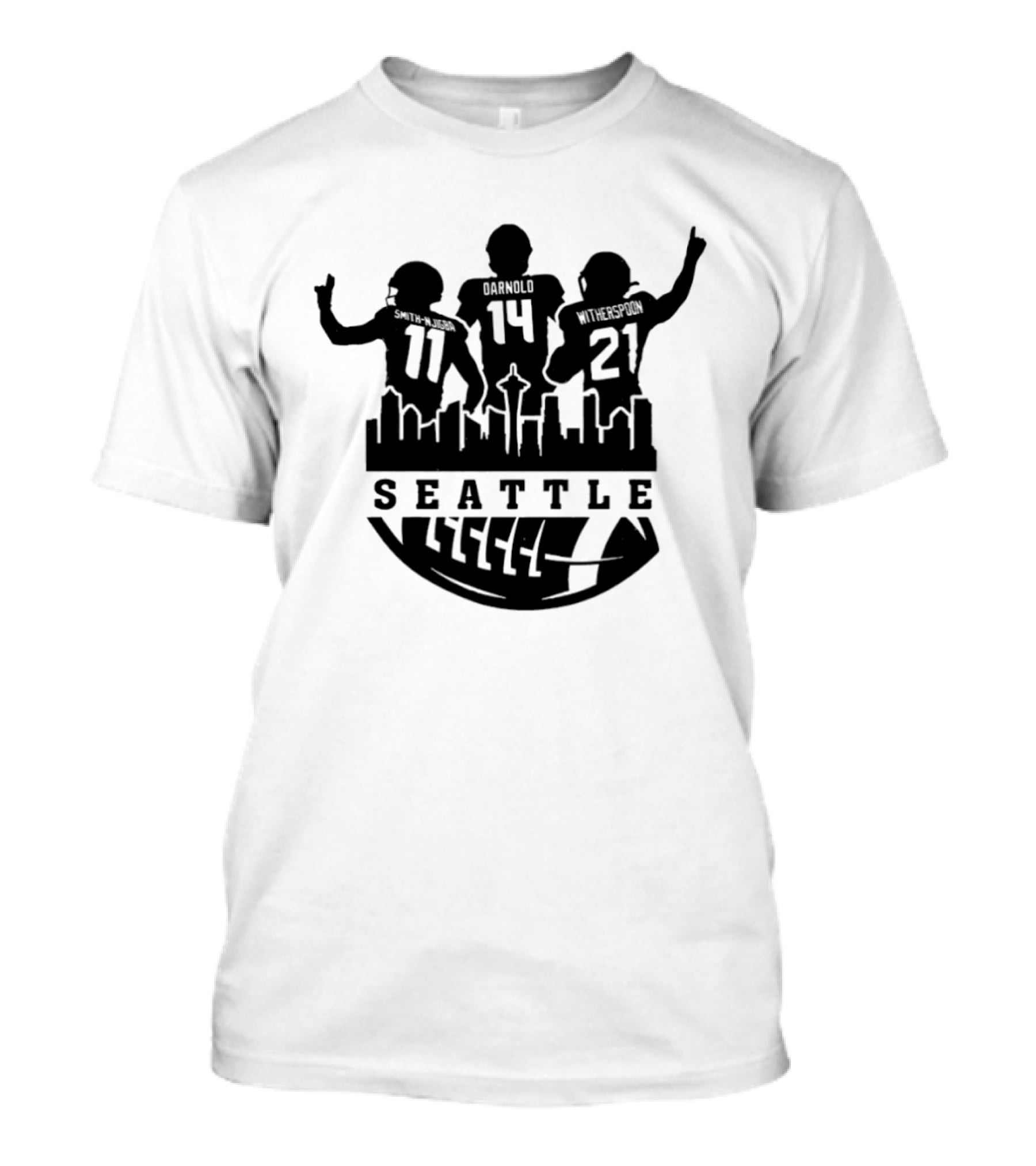 Seattle Seahawks Sam Darnold Jaxon Smith Njigba Devon Witherspoon NFC 2026 Football Skyline T-Shirt