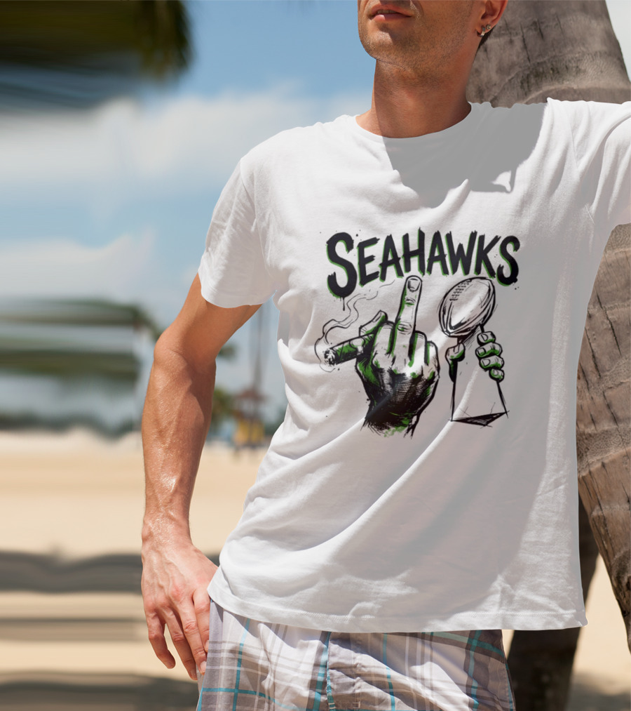 Seahawks Middle Finger Smoking Trophy 2025 T-Shirt
