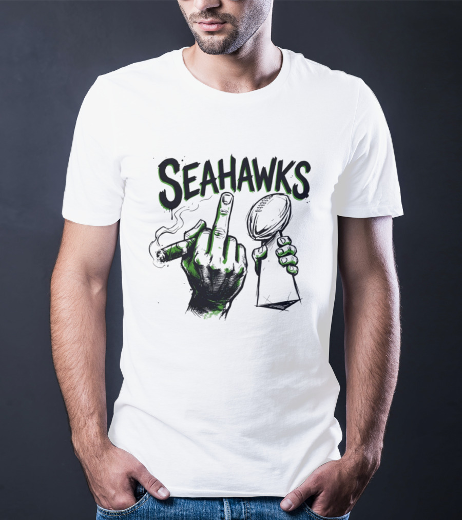 Seahawks Middle Finger Smoking Trophy 2025 T-Shirt