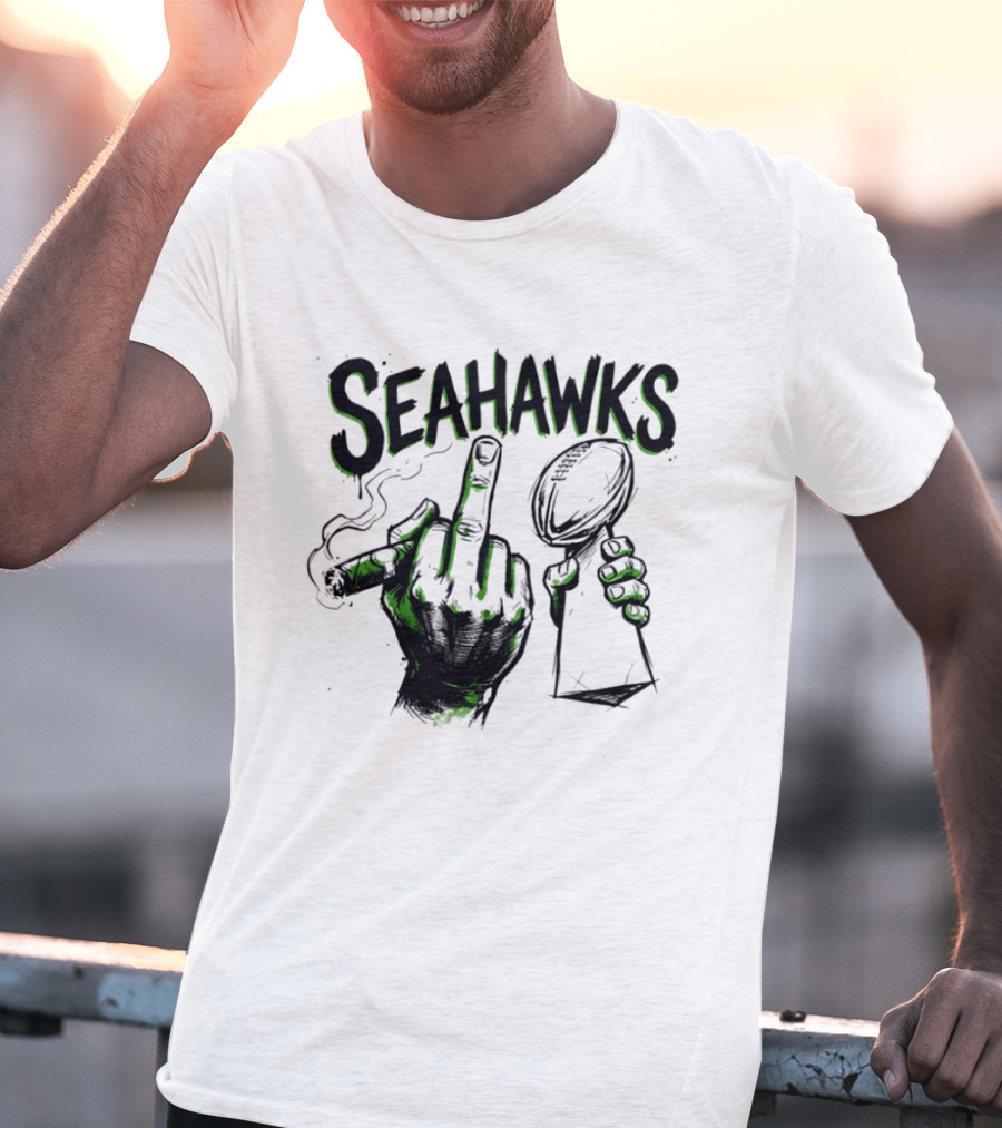 Seahawks Middle Finger Smoking Trophy 2025 T-Shirt