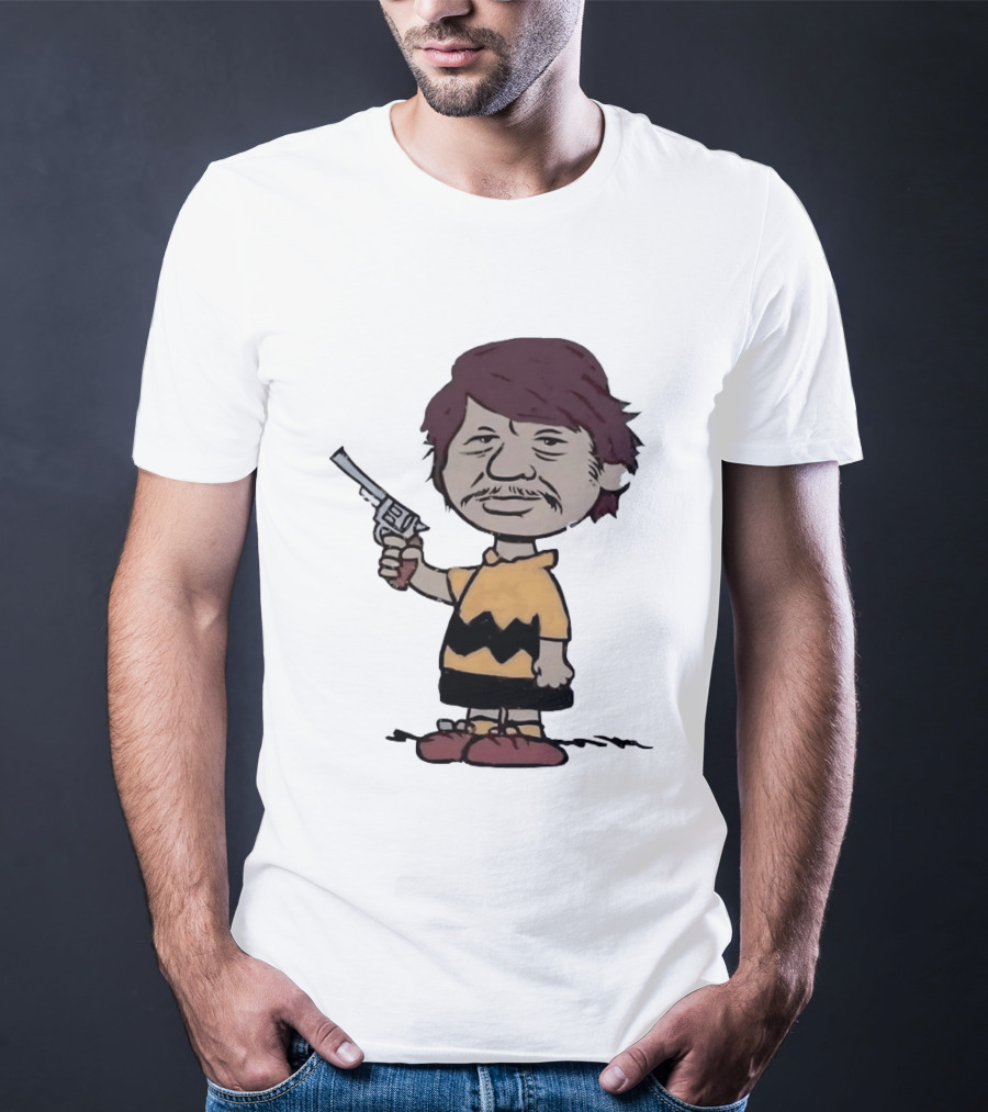 Charles Bronson Charlie Brown Mashup Character With Gun T-Shirt