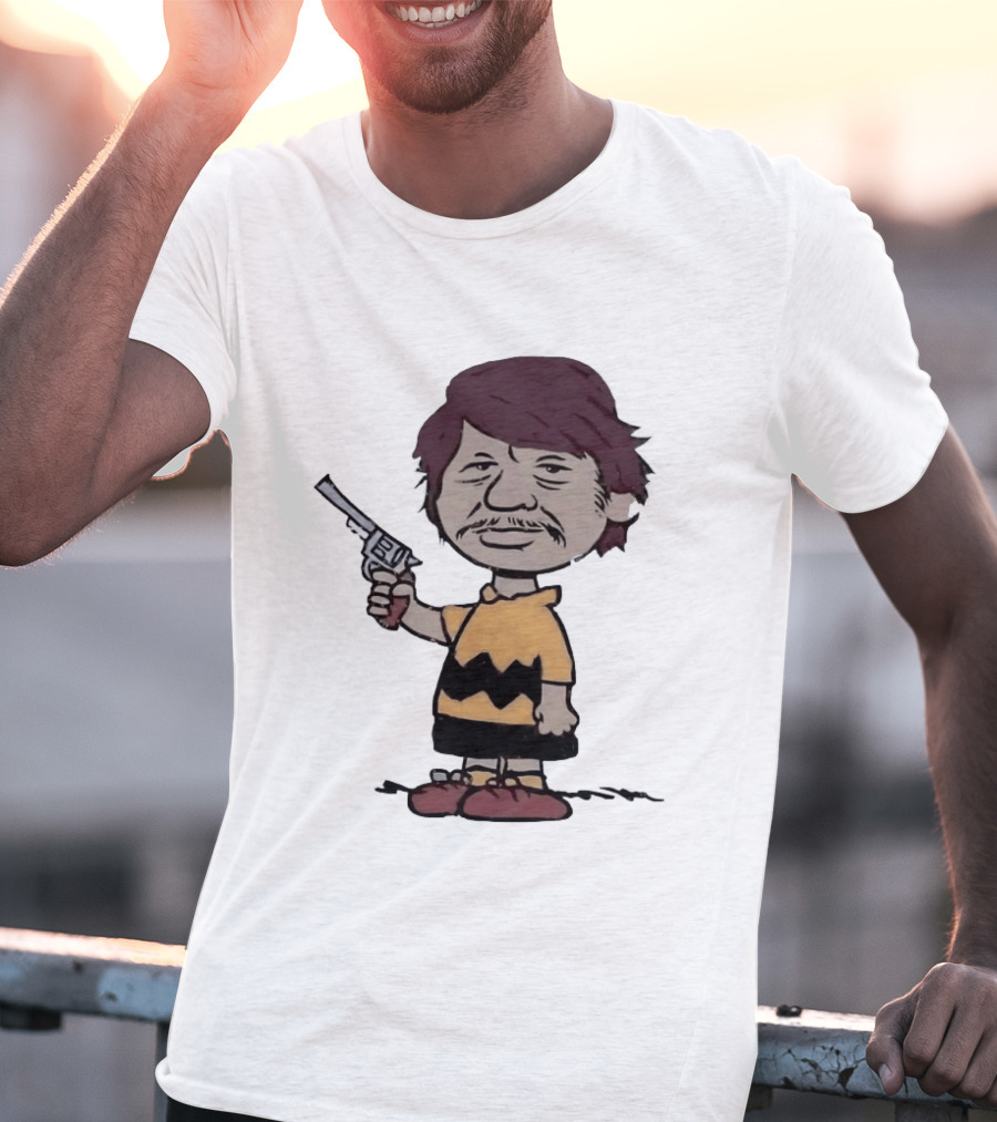 Charles Bronson Charlie Brown Mashup Character With Gun T-Shirt