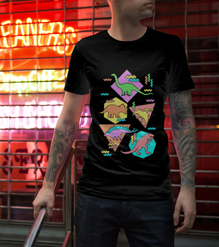 Brachiosaurus Triceratops Pterosauria Stegosaurus Tyrannosaurus Rex Cartoon Geometric T-Shirt