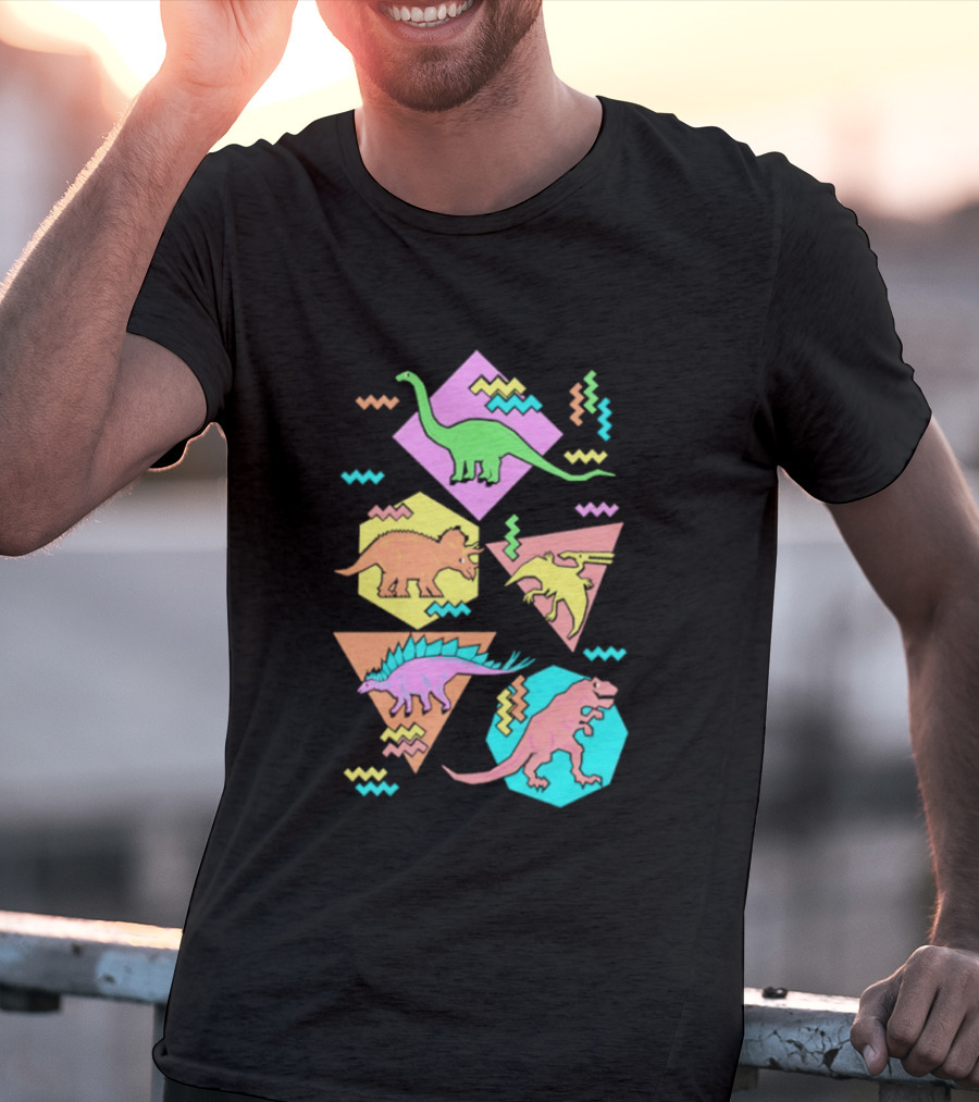 Brachiosaurus Triceratops Pterosauria Stegosaurus Tyrannosaurus Rex Cartoon Geometric T-Shirt