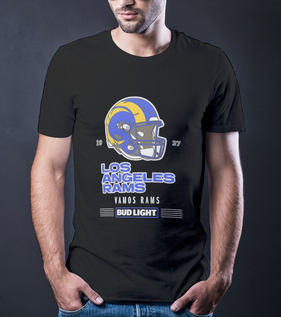 Los Angeles Rams Vamos Rams Bud Light 1937 Football Helmet T-Shirt