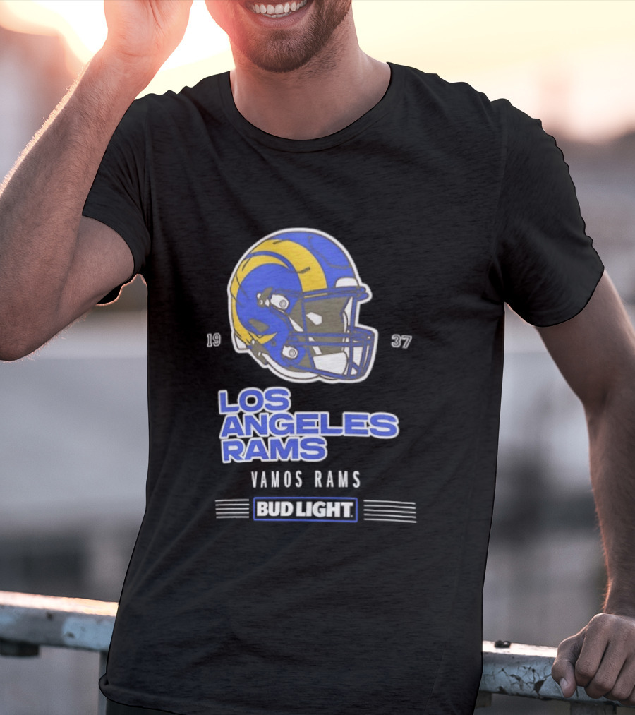 Los Angeles Rams Vamos Rams Bud Light 1937 Football Helmet T-Shirt