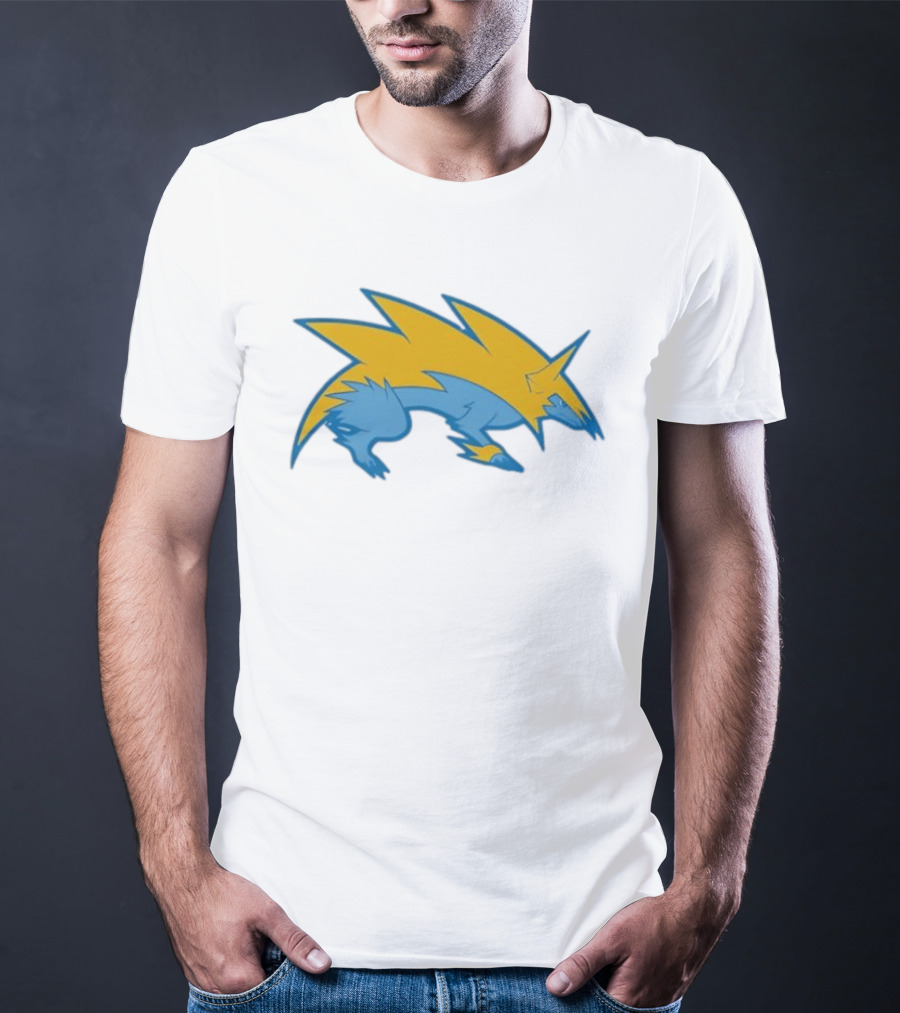 Blue Yellow Electric Wolf Lightning Creature T-Shirt