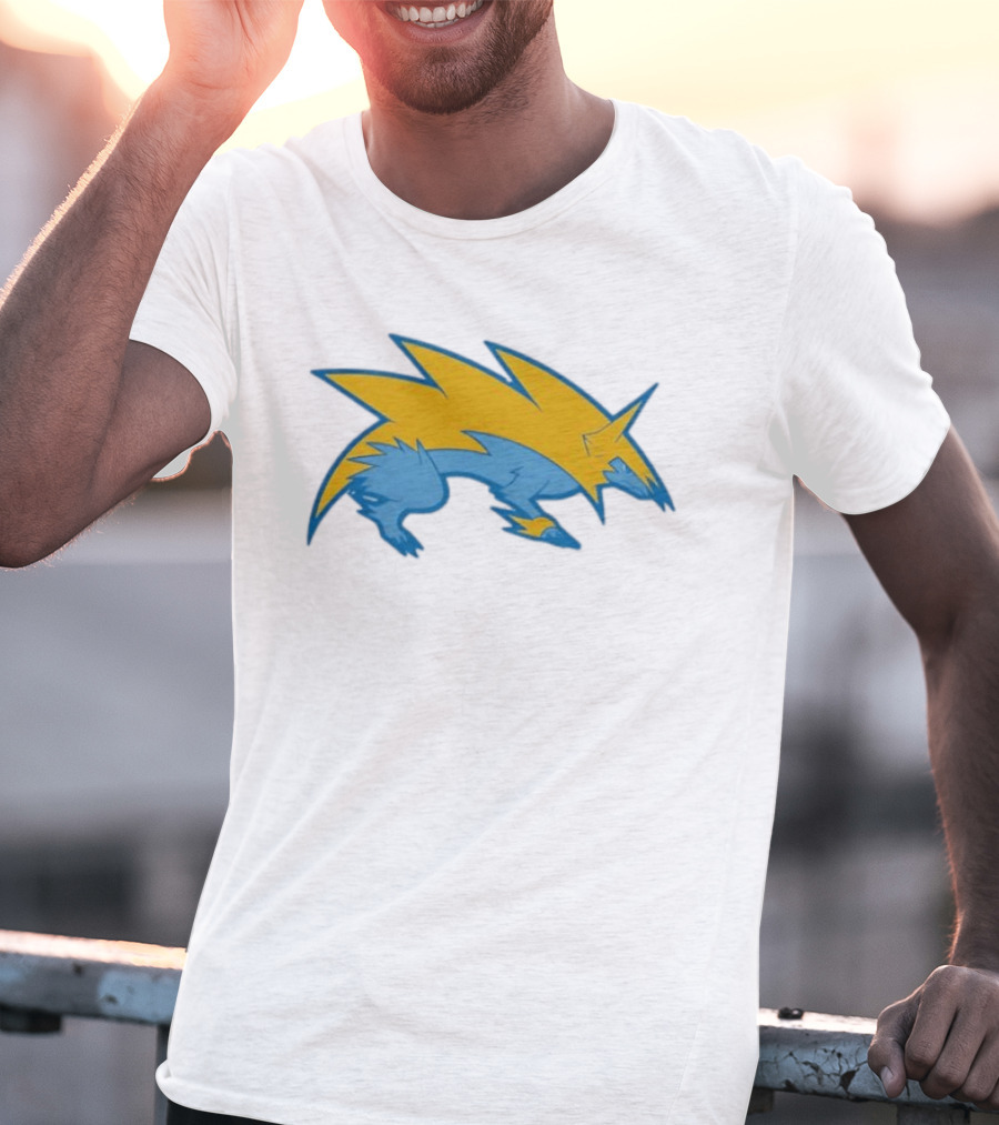 Blue Yellow Electric Wolf Lightning Creature T-Shirt
