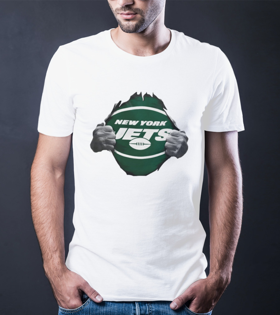 New York Jets Football Ripped Off Fist Reveal Fan Tearing T-Shirt