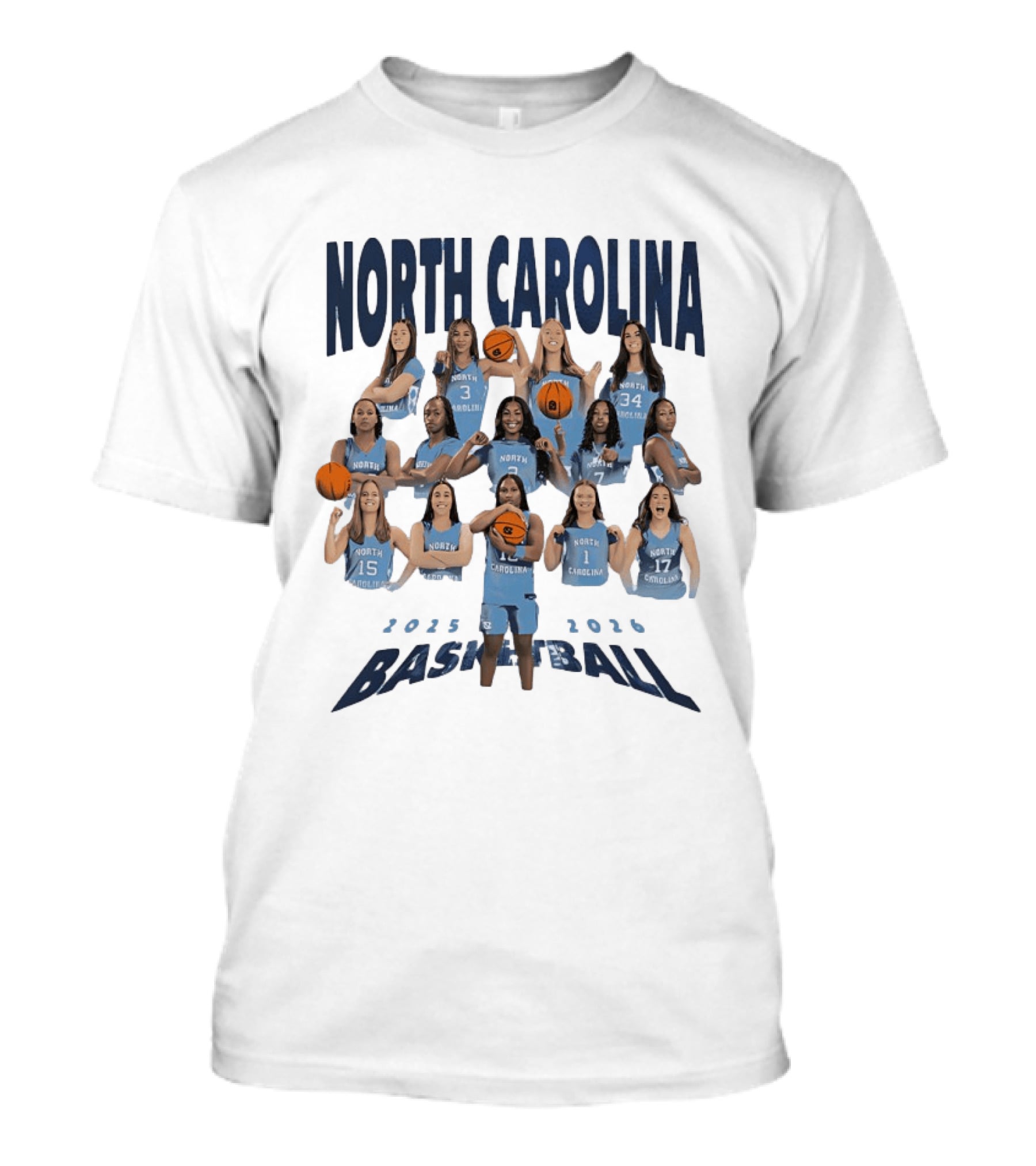 North Carolina Tar Heels Basketball 2025 2026 Team Players T-Shirt