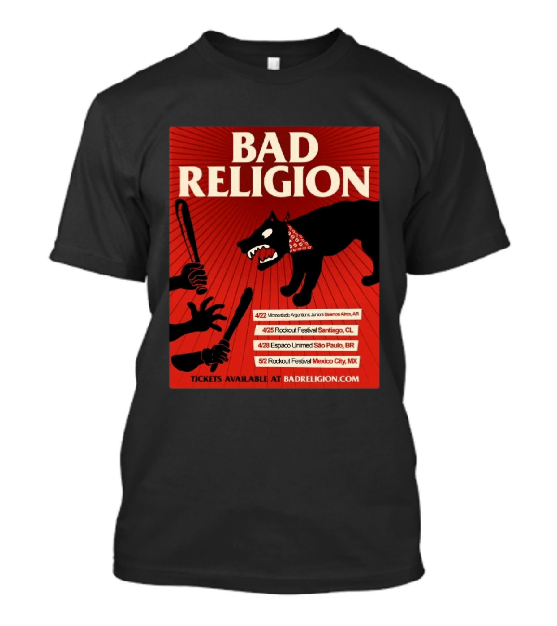 Bad Religion Tour 2026 Latin America Dates Buenos Aires Santiago São Paulo Mexico City T-Shirt