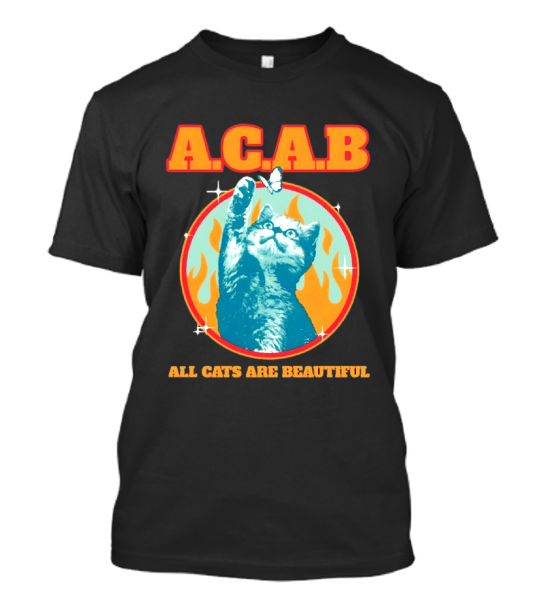 A.C.A.B Cat With Butterfly And Flames T-Shirt