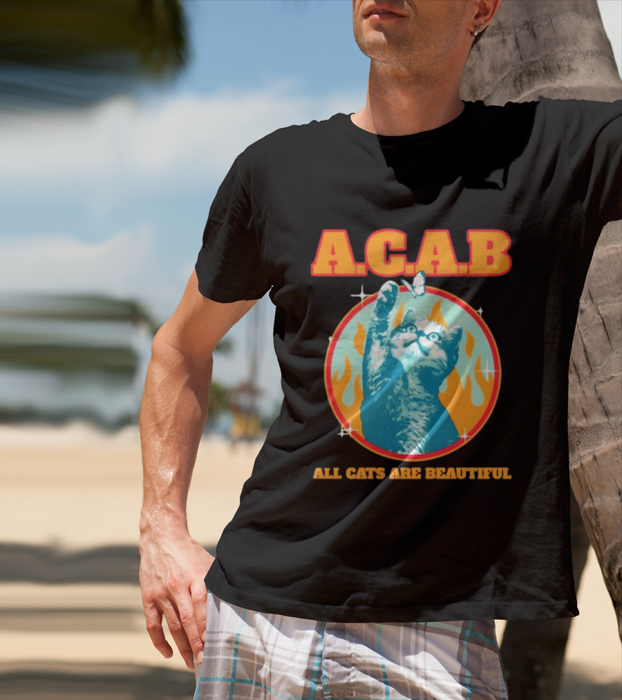 A.C.A.B Cat With Butterfly And Flames T-Shirt