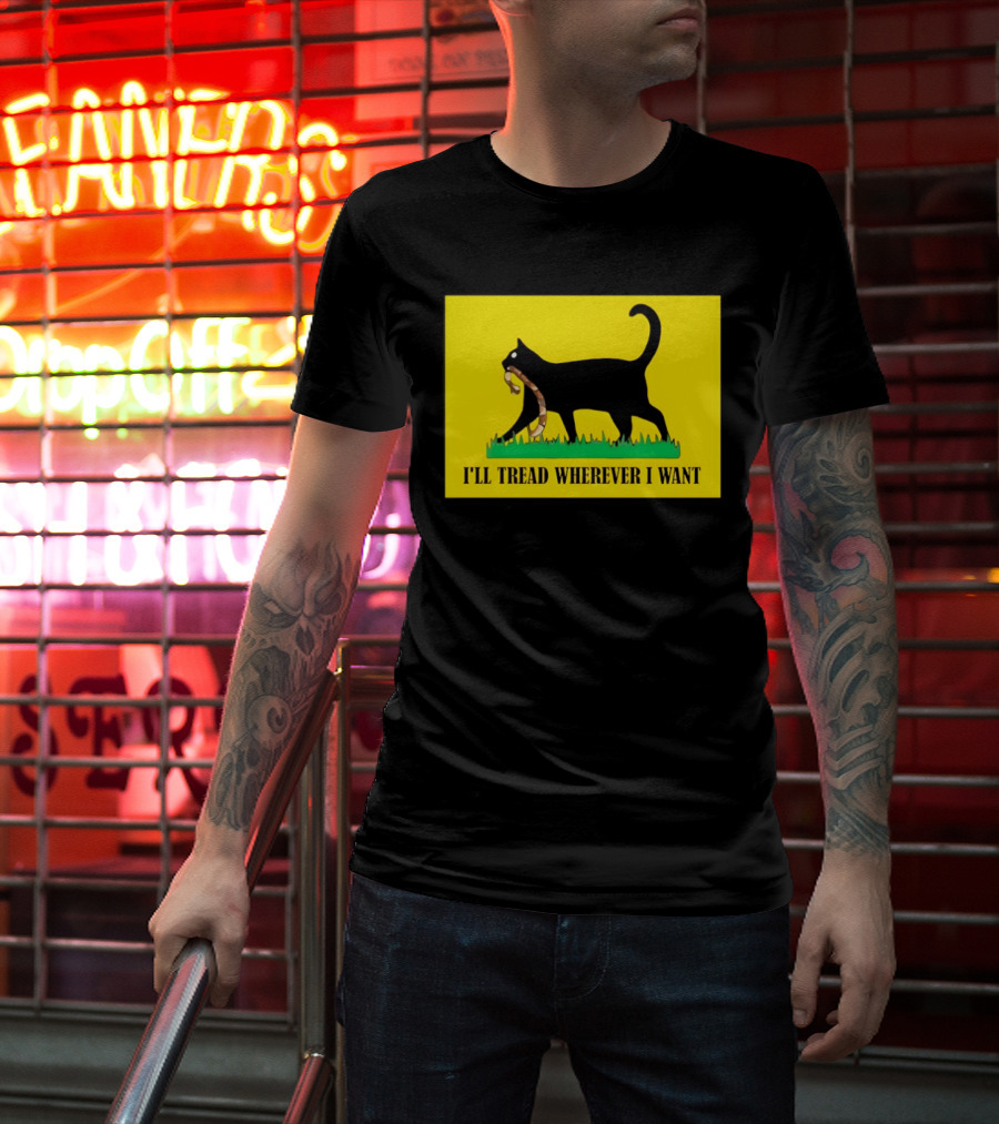 Black Cat I'll Tread Wherever I Want Gadsden T-Shirt