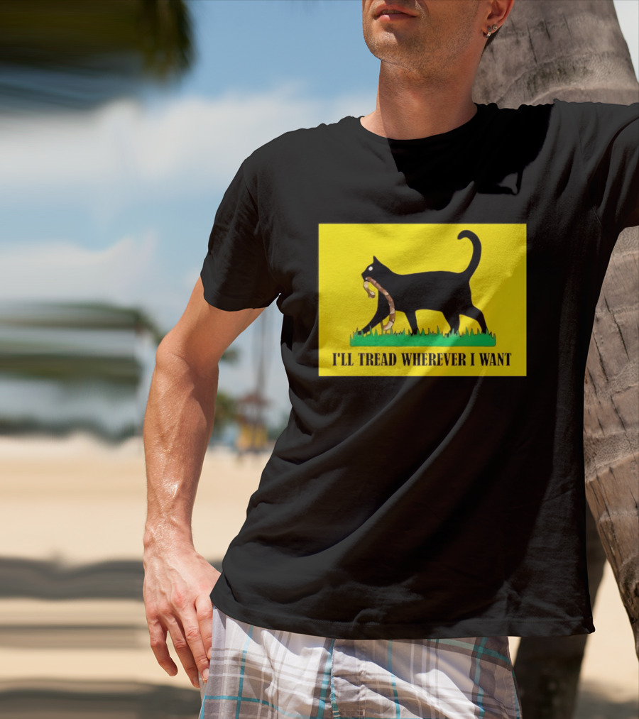 Black Cat I'll Tread Wherever I Want Gadsden T-Shirt