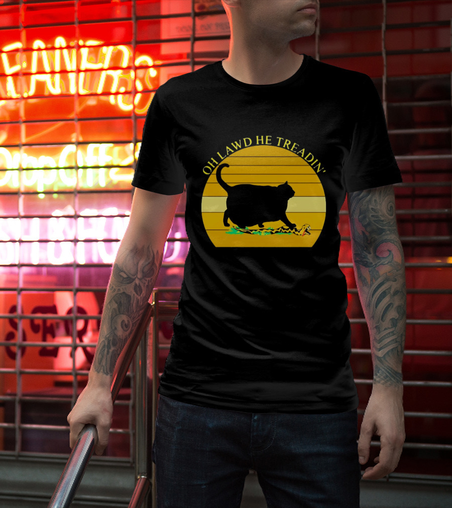 Oh Lawd He Treadin' Black Cat Vintage Retro Sunset T-Shirt