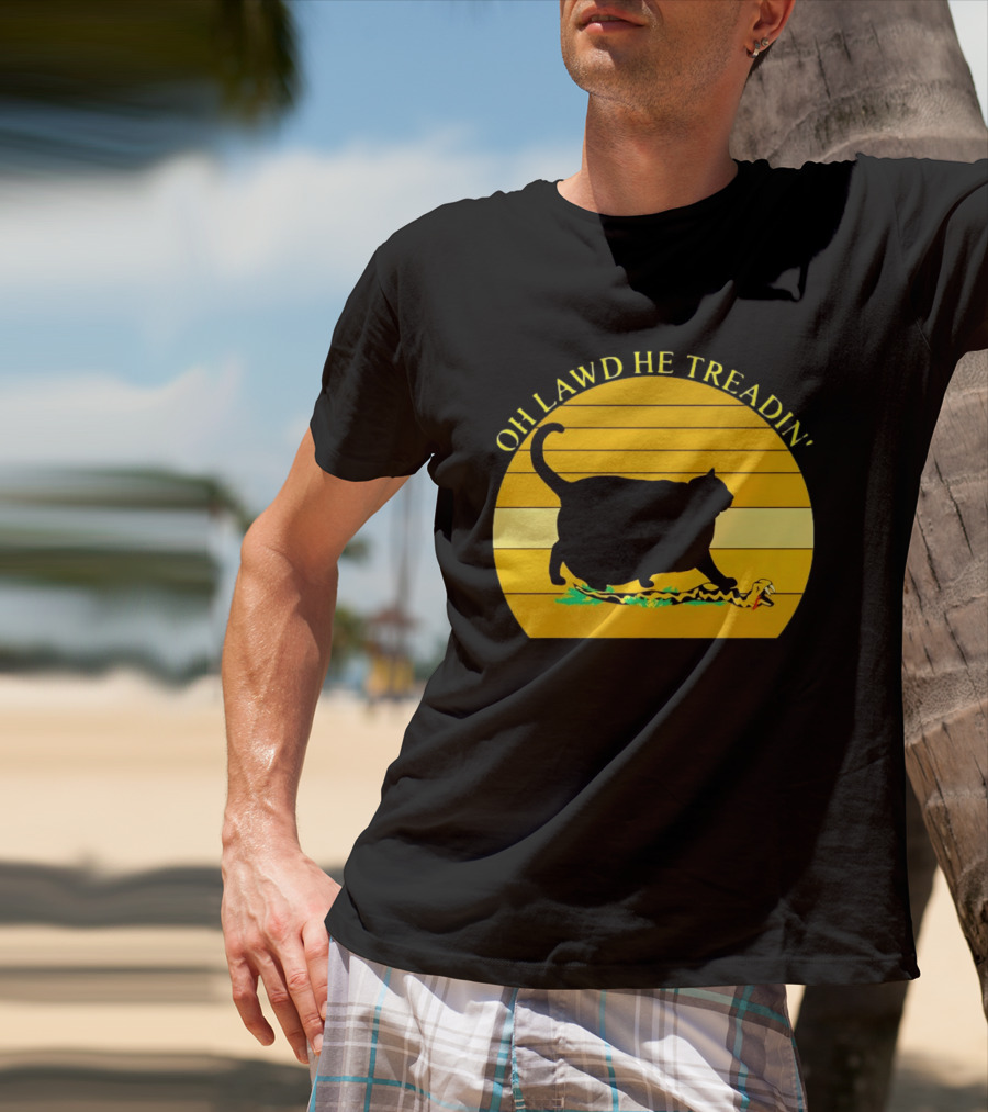 Oh Lawd He Treadin' Black Cat Vintage Retro Sunset T-Shirt