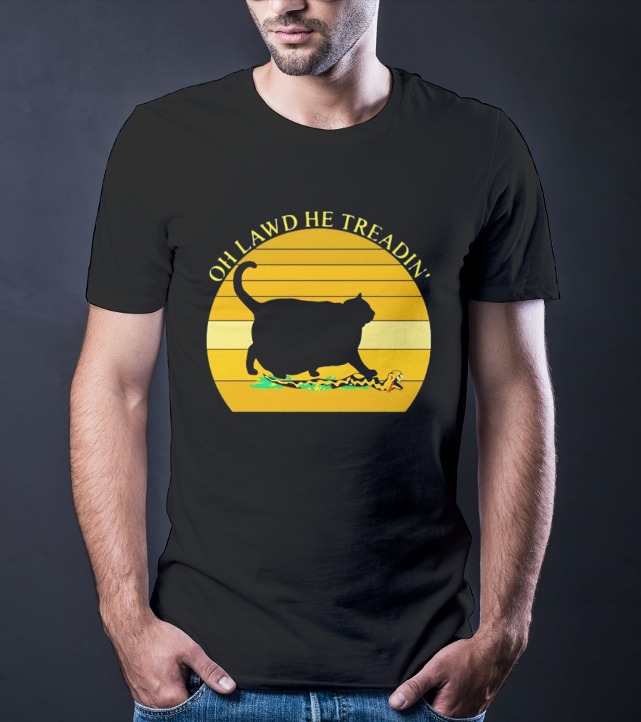 Oh Lawd He Treadin' Black Cat Vintage Retro Sunset T-Shirt