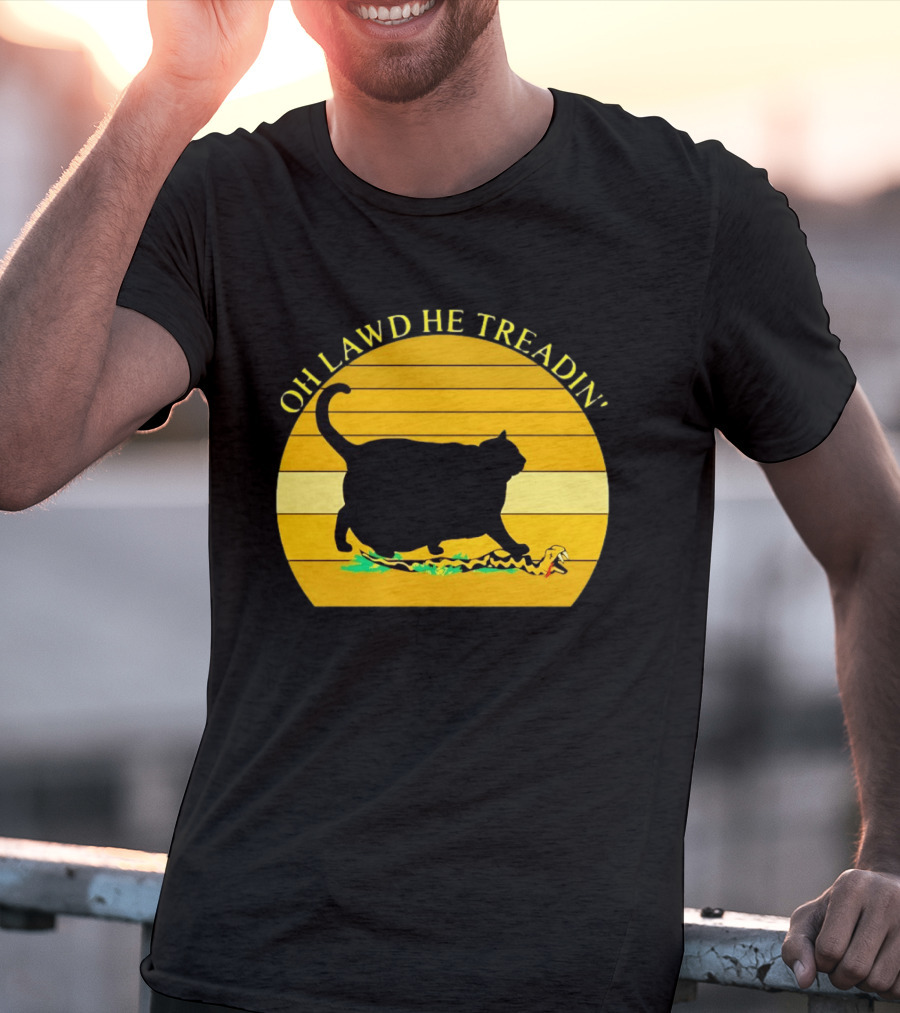 Oh Lawd He Treadin' Black Cat Vintage Retro Sunset T-Shirt