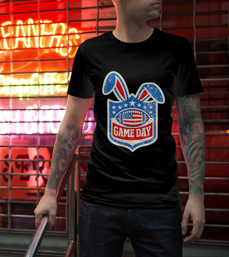 Easter Football Game Day American Bad Bunny Stars Stripes T-Shirt