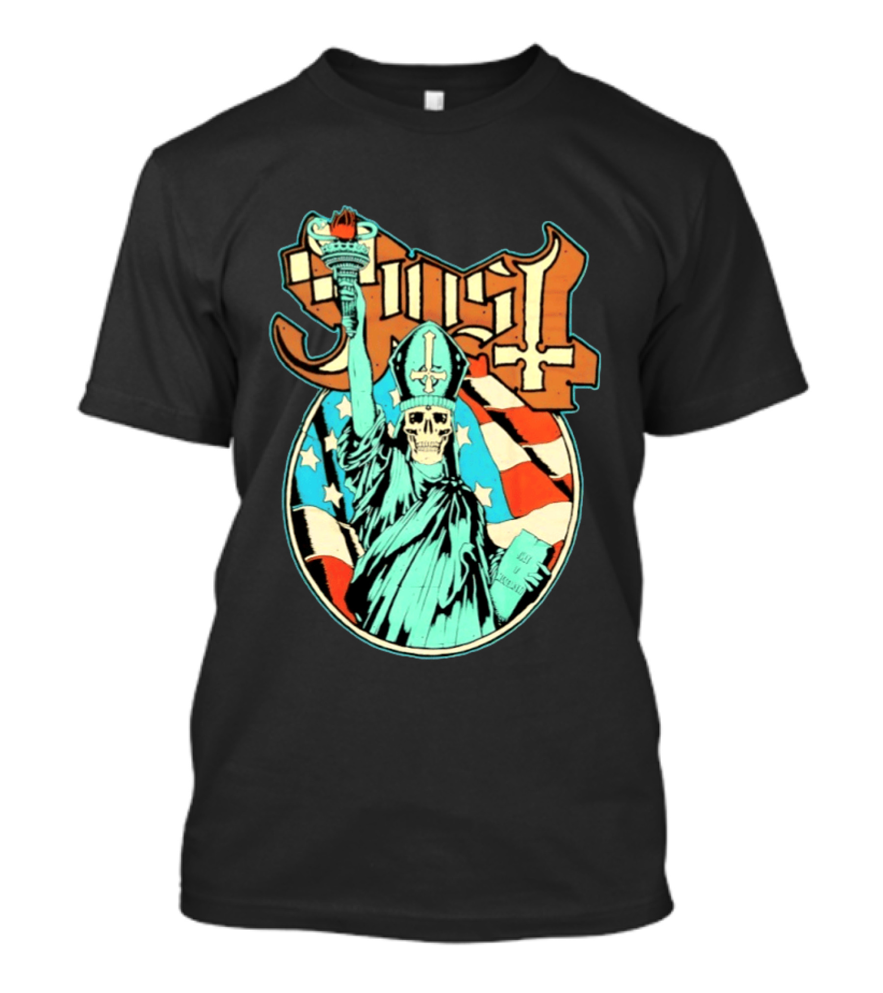 Ghost Statue Of Liberty Skeleton Torch Metal Band T-Shirt