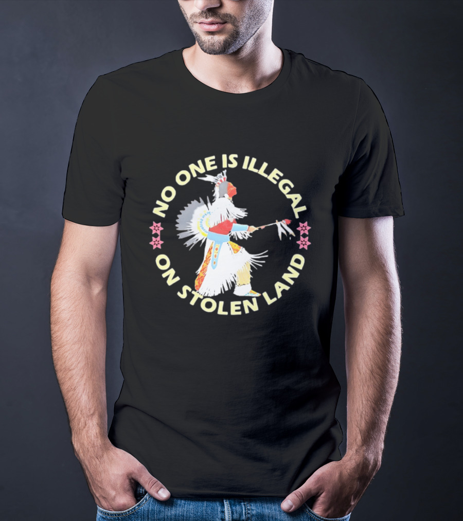 No One Is Illegal On Stolen Land Native American Dancer Floral Circle T-Shirt