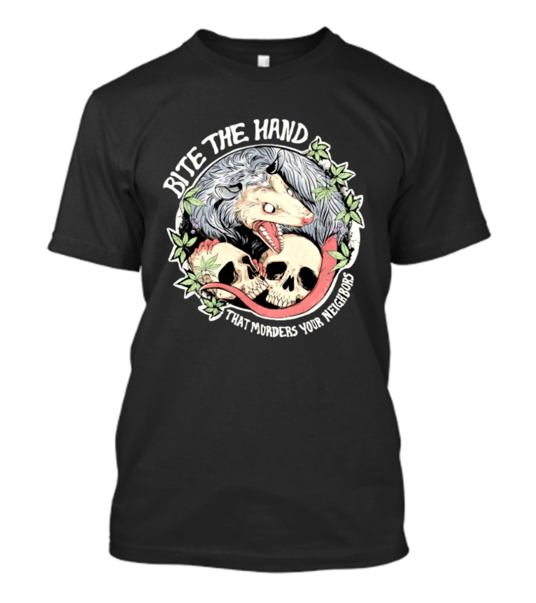 Bite The Hand Opossum With Skulls And Vines T-Shirt