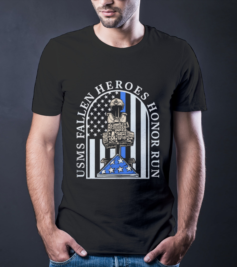 USMS Fallen Heroes Honor Run Stars And Stripes Tribute Memorial T-Shirt