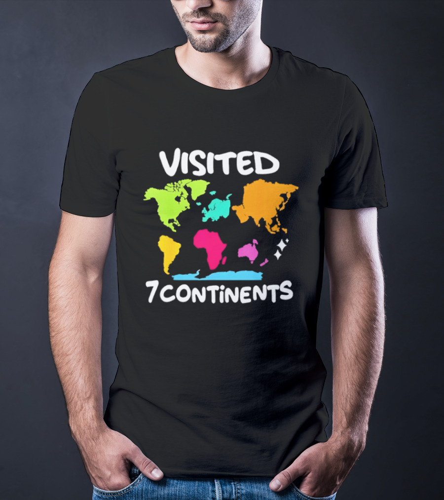Visited 7 Continents Colorful World Map Travel T-Shirt