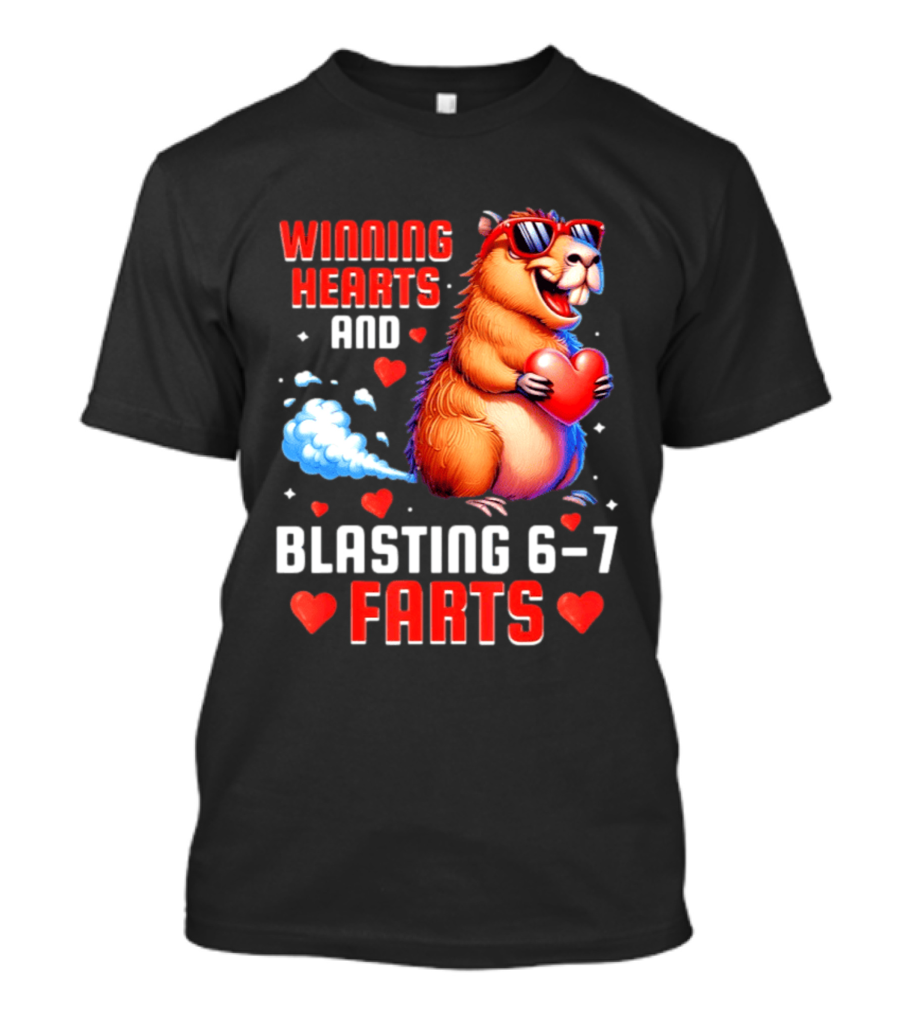 Winning Hearts And Blasting 6 7 Farts Capybara Valentine's Day T-Shirt