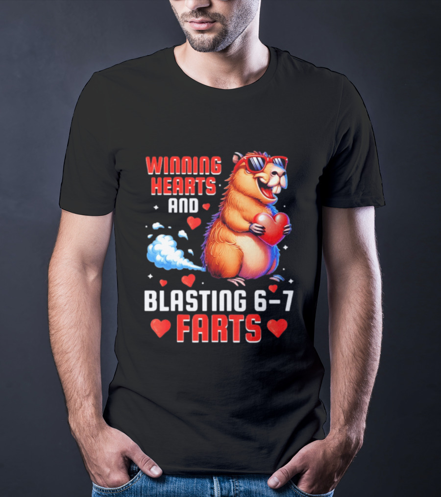 Winning Hearts And Blasting 6 7 Farts Capybara Valentine's Day T-Shirt